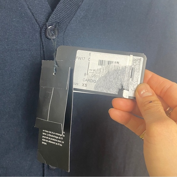 Armani Exchange wool blend button up cardigan in navy blue - Picture 4 of 9